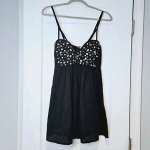 Reverse Black Embellished Mini Dress Spaghetti Strap Party Festival